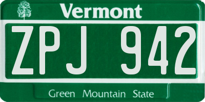 VT license plate ZPJ942
