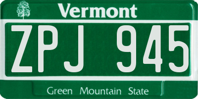 VT license plate ZPJ945