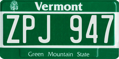 VT license plate ZPJ947