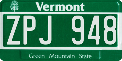 VT license plate ZPJ948