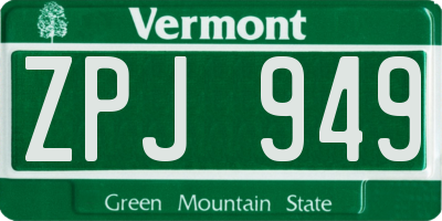 VT license plate ZPJ949