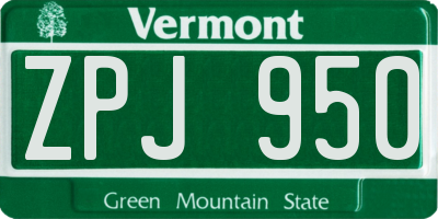VT license plate ZPJ950