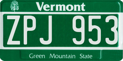 VT license plate ZPJ953