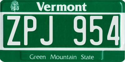 VT license plate ZPJ954