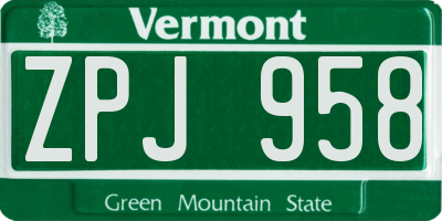 VT license plate ZPJ958