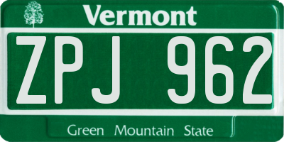 VT license plate ZPJ962