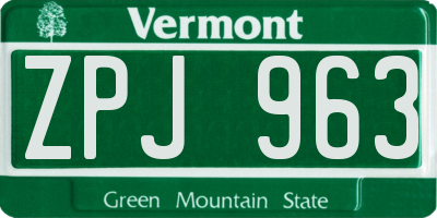 VT license plate ZPJ963