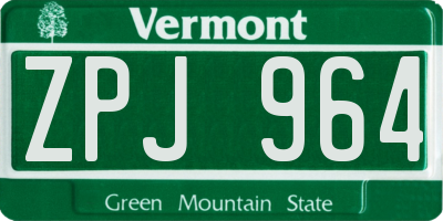 VT license plate ZPJ964