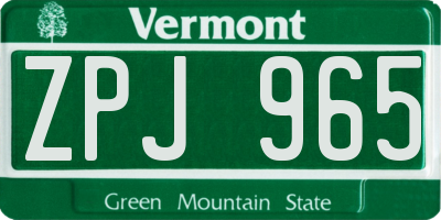VT license plate ZPJ965
