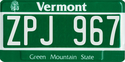 VT license plate ZPJ967