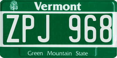 VT license plate ZPJ968