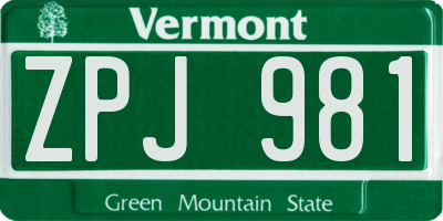 VT license plate ZPJ981