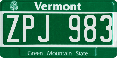 VT license plate ZPJ983