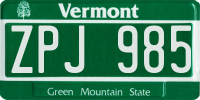 VT license plate ZPJ985