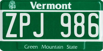 VT license plate ZPJ986