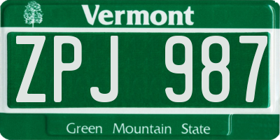 VT license plate ZPJ987
