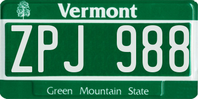 VT license plate ZPJ988