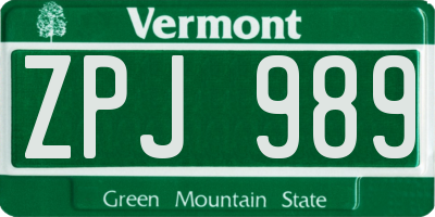 VT license plate ZPJ989
