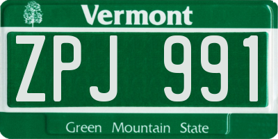 VT license plate ZPJ991