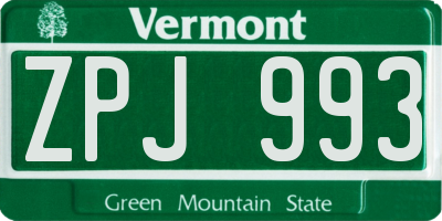 VT license plate ZPJ993