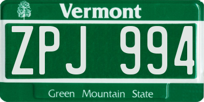 VT license plate ZPJ994