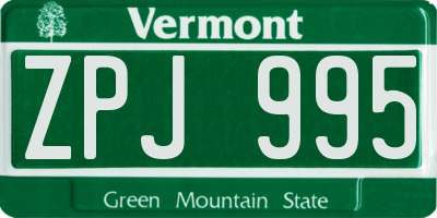 VT license plate ZPJ995