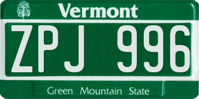 VT license plate ZPJ996