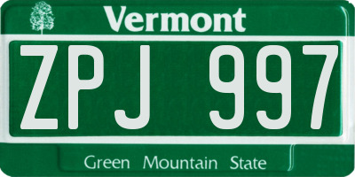 VT license plate ZPJ997