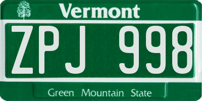 VT license plate ZPJ998