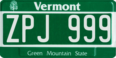 VT license plate ZPJ999