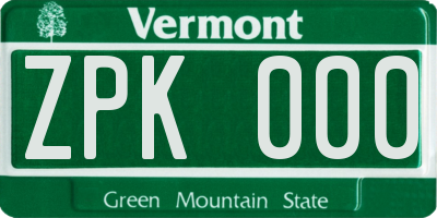 VT license plate ZPK000
