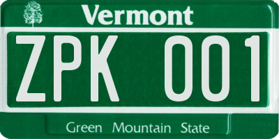 VT license plate ZPK001