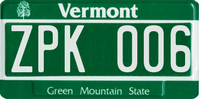 VT license plate ZPK006
