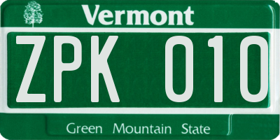VT license plate ZPK010