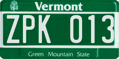 VT license plate ZPK013