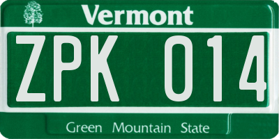 VT license plate ZPK014