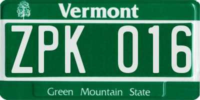 VT license plate ZPK016