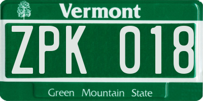 VT license plate ZPK018