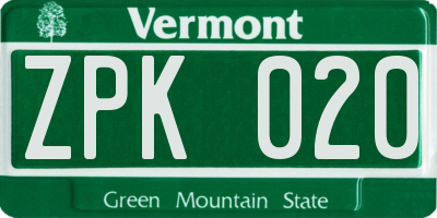 VT license plate ZPK020