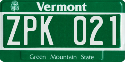 VT license plate ZPK021