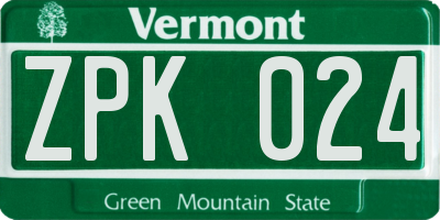 VT license plate ZPK024