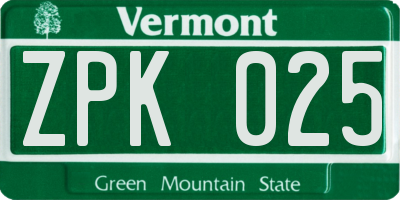 VT license plate ZPK025
