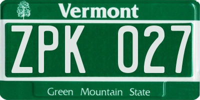 VT license plate ZPK027
