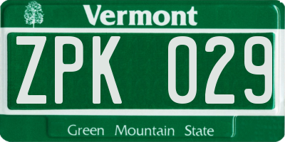 VT license plate ZPK029