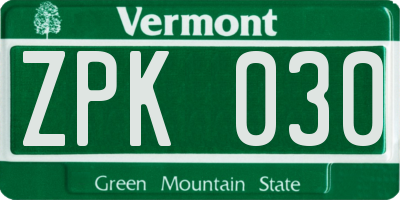 VT license plate ZPK030