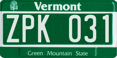 VT license plate ZPK031