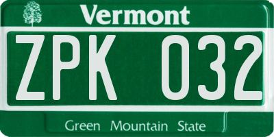VT license plate ZPK032