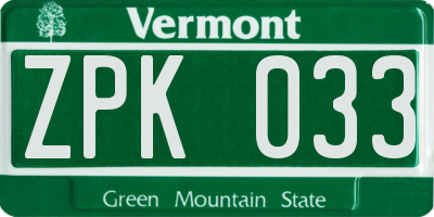 VT license plate ZPK033