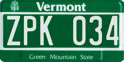 VT license plate ZPK034