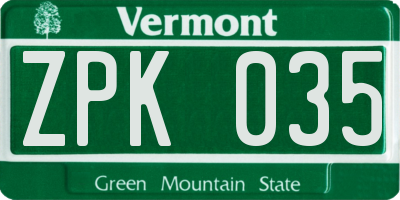 VT license plate ZPK035